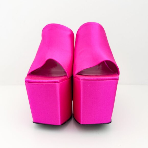 Brandon Blackwood Harlo Mule Platform Sandal Satin Hot Pink - Picture 4 of 16